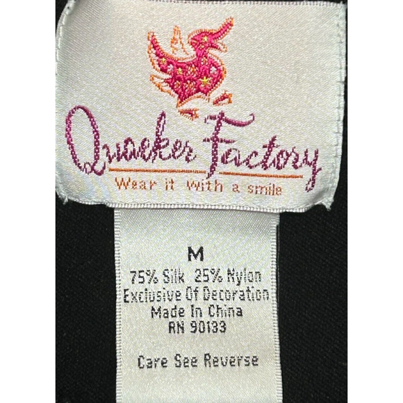 Quacker Factory Top Women Medium Black Beaded Dragonflies Butterflies Silk Blend - Picture 6 of 8